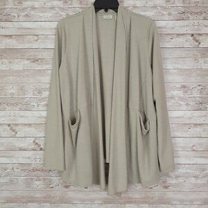 LOGO Lounge Womens Cardigan M Beige Relaxed Open Front Pockets 410